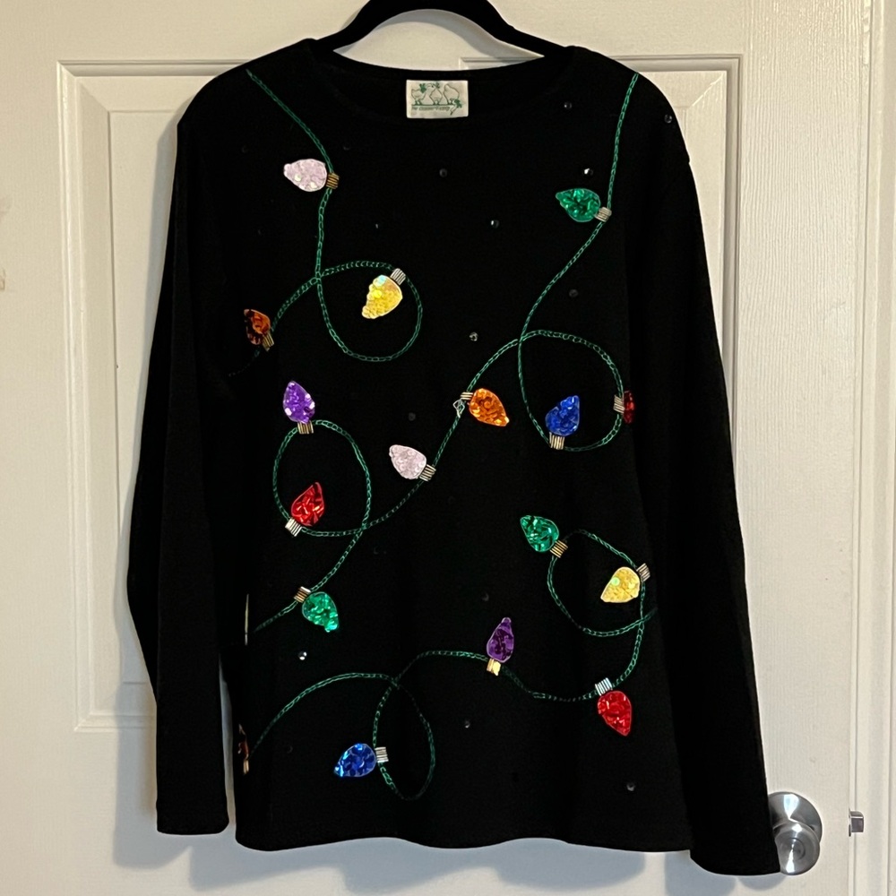 EUC- Quacker Factory Black Christmas Lights Tunic